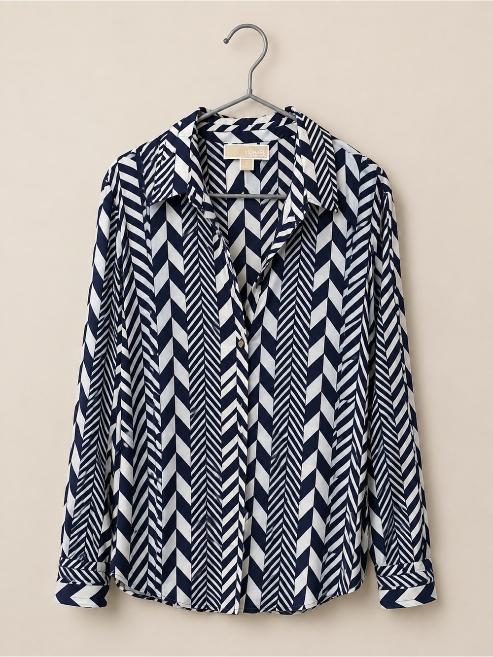 Michael Kors Navy & White Chevron Stripe Button-Down Shirt